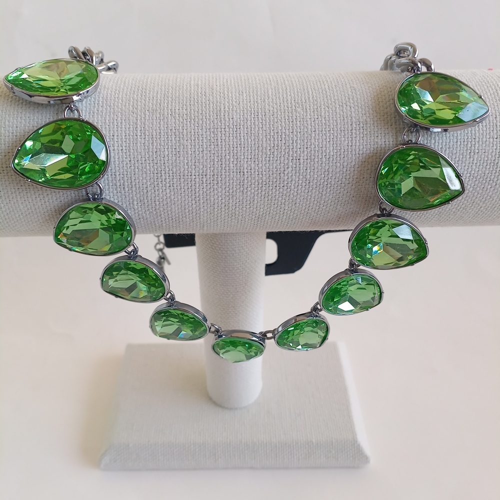 Simply Vera Wang Green and Silver-Tone Necklace with Teardrop Gemstones